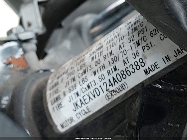 2004 Kawasaki Ex500 D მანქანა იყიდება აუქციონზე, vin: JKAEXVD124A086388, აუქციონის ნომერი: 45479826