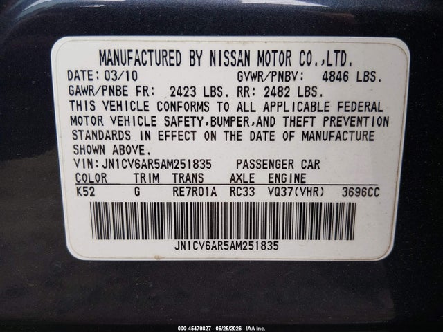 Продаж на аукціоні авто 2010 Infiniti G37x, vin: JN1CV6AR5AM251835, номер лоту: 45479827