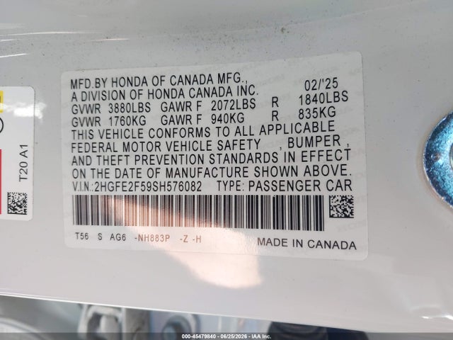 Honda Civic Sport 2025 2HGFE2F59SH576082 Image 9