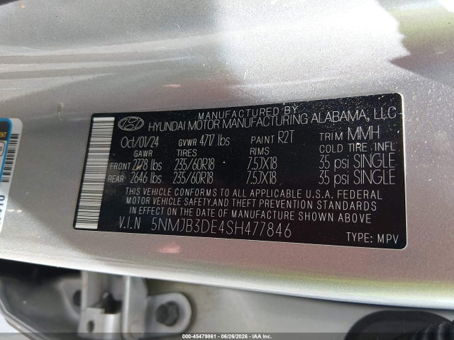 Продажа на аукционе авто 2025 Hyundai Tucson Sel, vin: 5NMJB3DE4SH477846, номер лота: 45479861