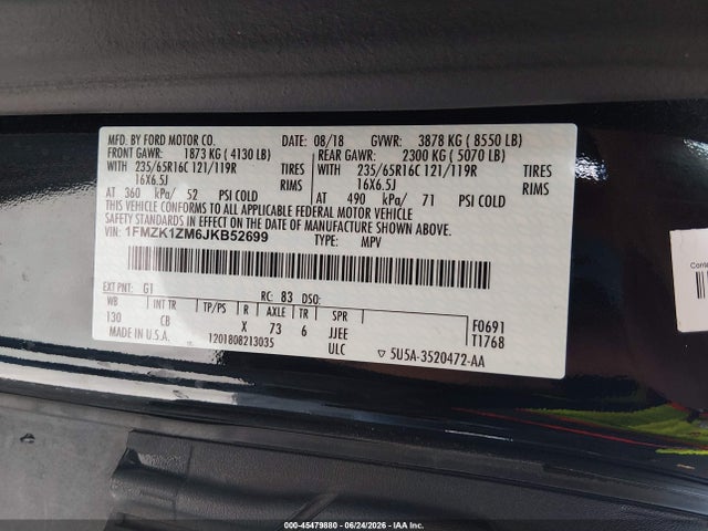 1FMZK1ZM6JKB52699 Ford Transit-150 Xl/xlt