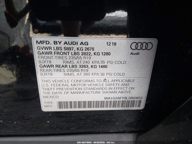 Aukcja sprzedaży 2020 Audi Q5 Premium 55 Tfsi E Quattro S Tronic, vin: WA1G2AFY9L2050653, numer aukcji: 45479900