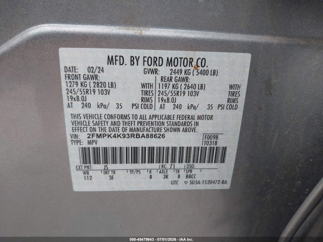 2FMPK4K93RBA88626 Ford Edge Titanium