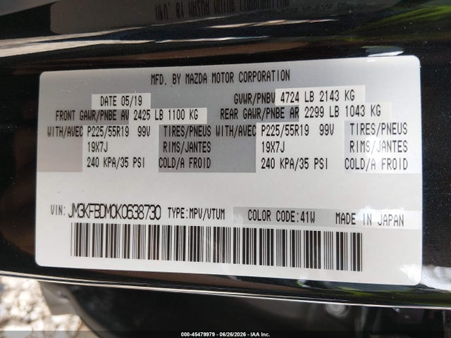 Aukcja sprzedaży 2019 Mazda Cx-5 Grand Touring, vin: JM3KFBDM0K0638730, numer aukcji: 45479979