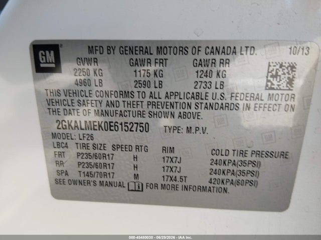 GMC Terrain Sle-1 2014 2GKALMEK0E6152750 Image 9
