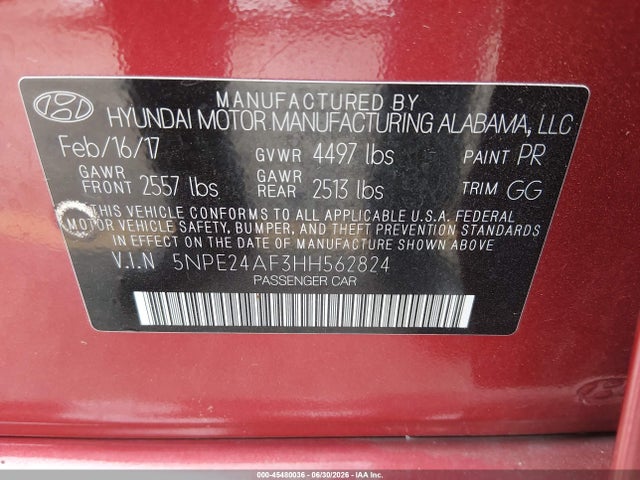 Hyundai Sonata 2017 5NPE24AF3HH562824 Image 9
