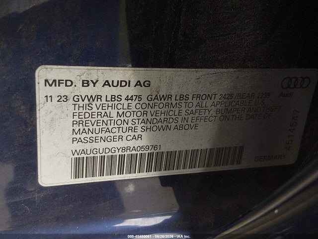 Aukcja sprzedaży 2024 Audi A3 Premium 40 Tfsi Quattro S Tronic, vin: WAUGUDGY8RA059761, numer aukcji: 45480061