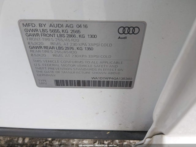Продаж на аукціоні авто 2016 Audi Q5 3.0t Premium Plus, vin: WA1D7AFP4GA135360, номер лоту: 45480064
