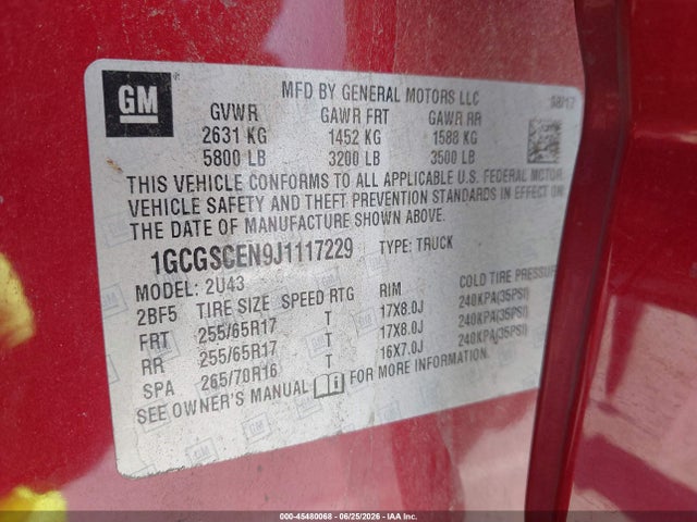 1GCGSCEN9J1117229 Chevrolet Colorado Lt