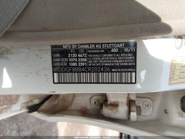 45480094 :رقم المزاد ، WDDGF8BB4CR202436 vin ، 2012 Mercedes-benz C 300 مزاد بيع