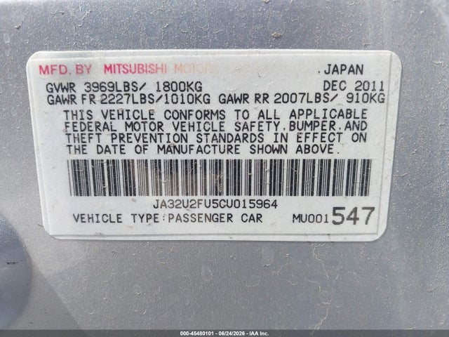Продаж на аукціоні авто 2012 Mitsubishi Lancer Es, vin: JA32U2FU5CU015964, номер лоту: 45480101
