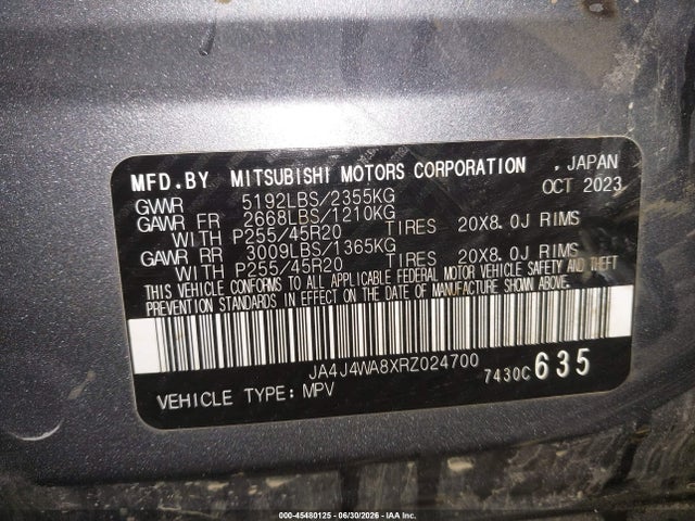 Aukcja sprzedaży 2024 Mitsubishi Outlander Sel 2.5 S-awc, vin: JA4J4WA8XRZ024700, numer aukcji: 45480125