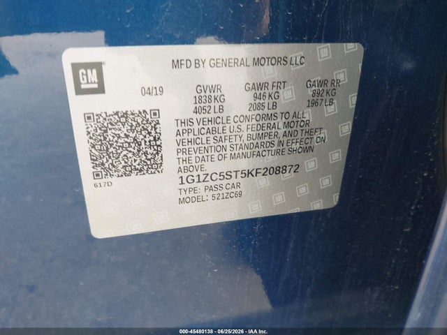 Продажа на аукционе авто 2019 Chevrolet Malibu 1fl, vin: 1G1ZC5ST5KF208872, номер лота: 45480138