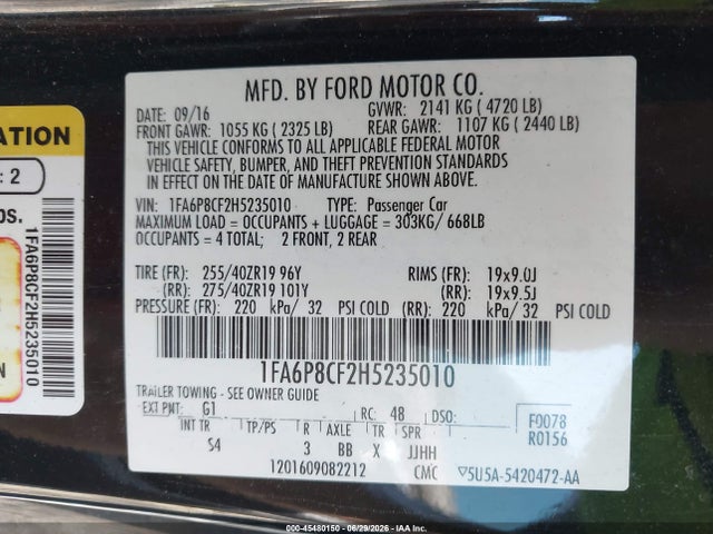 Продаж на аукціоні авто 2017 Ford Mustang Gt Premium, vin: 1FA6P8CF2H5235010, номер лоту: 45480150