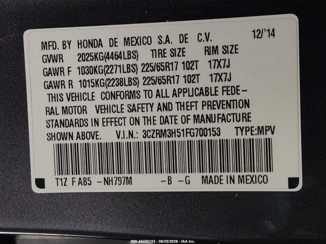 Honda CR-V EX 2015 3CZRM3H51FG700153 Image 9