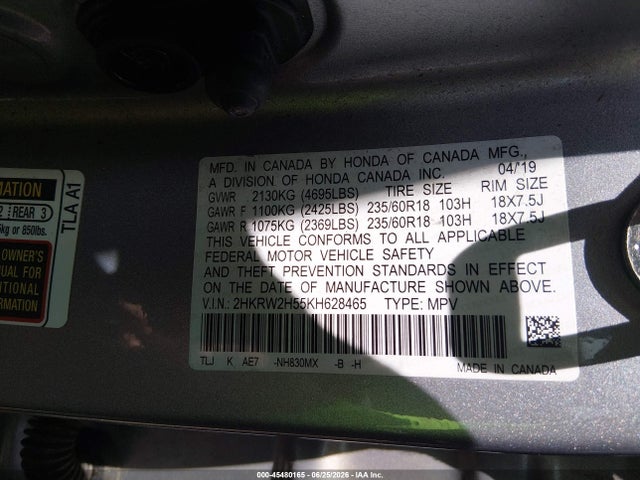 Aukcja sprzedaży 2019 Honda Cr-v Ex, vin: 2HKRW2H55KH628465, numer aukcji: 45480165