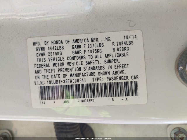 45480182 :رقم المزاد ، 19UUB1F38FA006541 vin ، 2015 Acura Tlx مزاد بيع