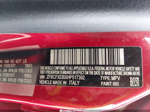 ZFBCFXDBXHP517392 Fiat 500x Lounge Fwd