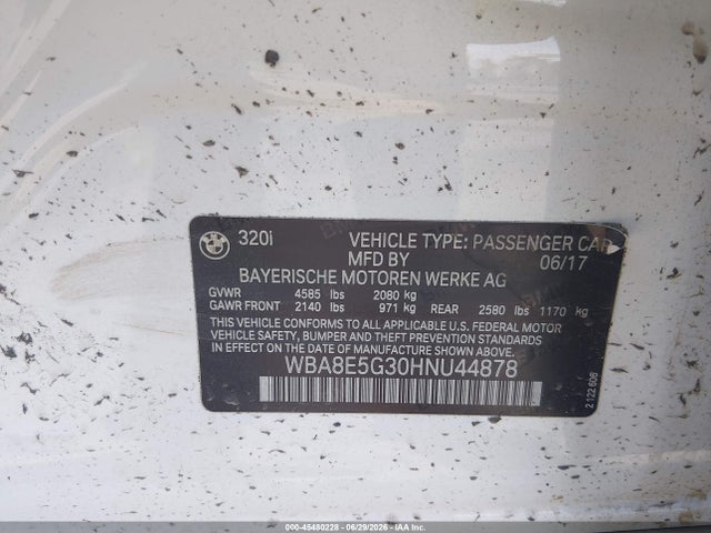 Aukcja sprzedaży 2017 Bmw 320i Xdrive, vin: WBA8E5G30HNU44878, numer aukcji: 45480228