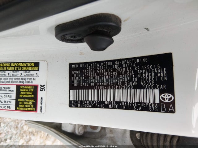 Aukcja sprzedaży 2014 Toyota Corolla L, vin: 5YFBURHE1EP129959, numer aukcji: 45480244
