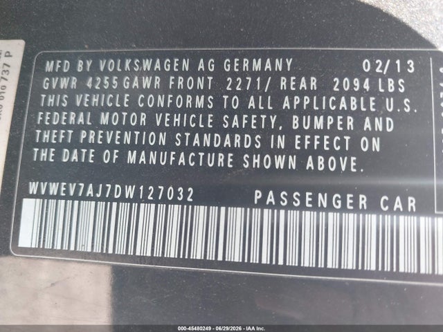 Продажа на аукционе авто 2013 Volkswagen Gti 2-door, vin: WVWEV7AJ7DW127032, номер лота: 45480249