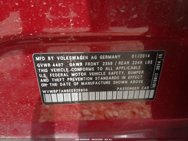 Aukcja sprzedaży 2014 Volkswagen Cc 2.0t Sport, vin: WVWBP7AN6EE525808, numer aukcji: 45480250