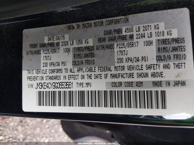 45480292 :رقم المزاد ، JM3KE4CY9G0653561 vin ، 2016 Mazda Cx-5 Touring مزاد بيع
