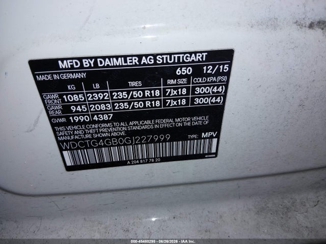 Продажа на аукционе авто 2016 Mercedes-benz Gla 250 4matic, vin: WDCTG4GB0GJ227999, номер лота: 45480295
