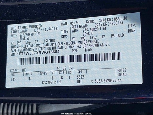 1FT6W5L7XRWG16684 Ford F-150 Lightning Lariat