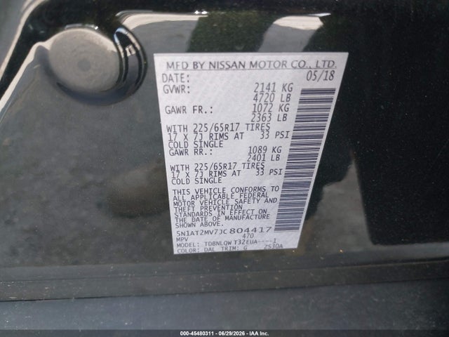 Продажа на аукционе авто 2018 Nissan Rogue Sv, vin: 5N1AT2MV7JC804417, номер лота: 45480311