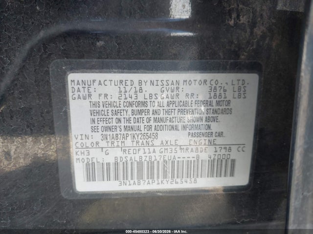 Nissan SENTRA S 2019 3N1AB7AP1KY265458 Image 9
