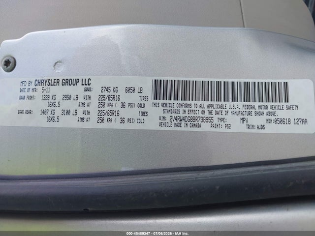 Продаж на аукціоні авто 2011 Volkswagen Routan S, vin: 2V4RW4DG8BR738955, номер лоту: 45480347