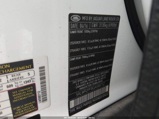 SALWR2PF8GA590712 Land Rover Range Rover Sport 3.0l V6 Supercharged Hse