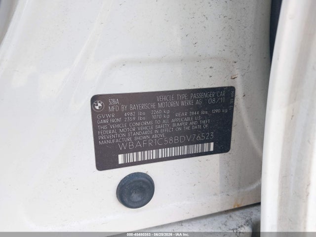 45480383 :رقم المزاد ، WBAFR1C58BDV76523 vin ، 2011 Bmw 528i مزاد بيع