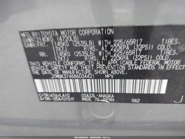 45480424 :رقم المزاد ، JTMBK31V686034421 vin ، 2008 Toyota Rav4 Limited V6 مزاد بيع