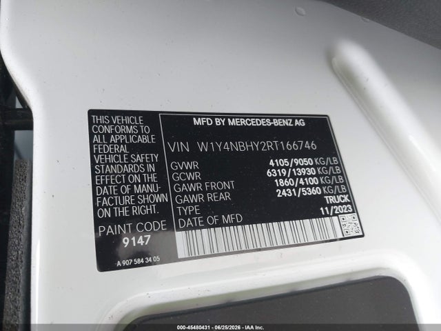 2024 Mercedes-benz Sprinter 2500 Standard Roof 4-cyl Diesel Ho მანქანა იყიდება აუქციონზე, vin: W1Y4NBHY2RT166746, აუქციონის ნომერი: 45480431