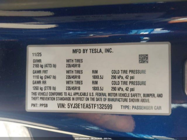Tesla MODEL 3 2026 5YJ3E1EA5TF132599 Image 9