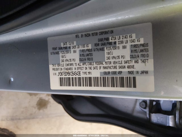 Продаж на аукціоні авто 2019 Mazda Cx-5 Grand Touring, vin: JM3KFBDM6K0545436, номер лоту: 45480444