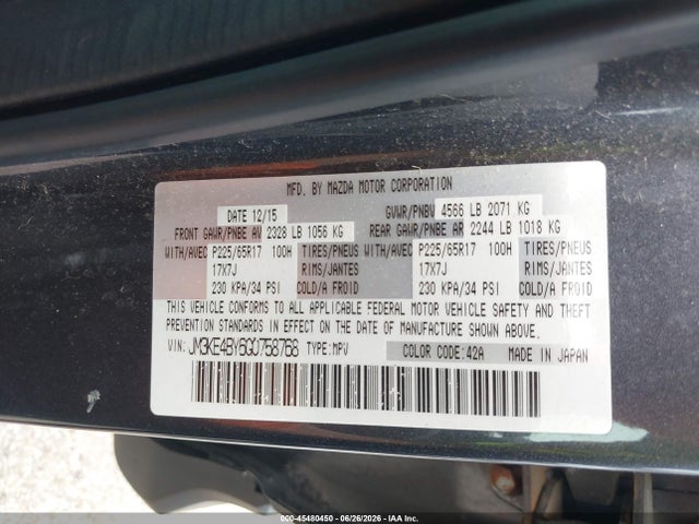 Aukcja sprzedaży 2016 Mazda Cx-5 Sport, vin: JM3KE4BY6G0758768, numer aukcji: 45480450