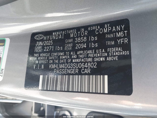 KMHLM4DG3SU064802 Hyundai Elantra Sel Sport