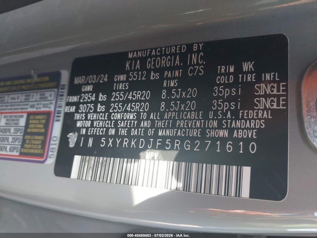 Продажа на аукционе авто 2024 Kia Sorento X-line Sx, vin: 5XYRKDJF5RG271610, номер лота: 45480483