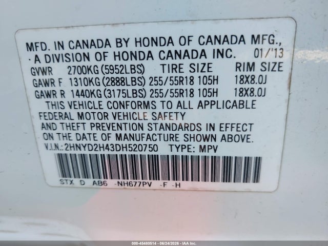 2013 Acura Mdx Technology Package მანქანა იყიდება აუქციონზე, vin: 2HNYD2H43DH520750, აუქციონის ნომერი: 45480514