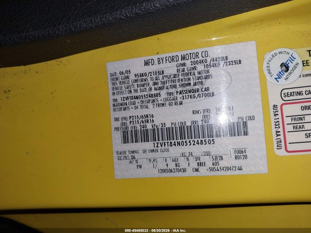 Aukcja sprzedaży 2005 Ford Mustang, vin: 1ZVFT84N055248505, numer aukcji: 45480532