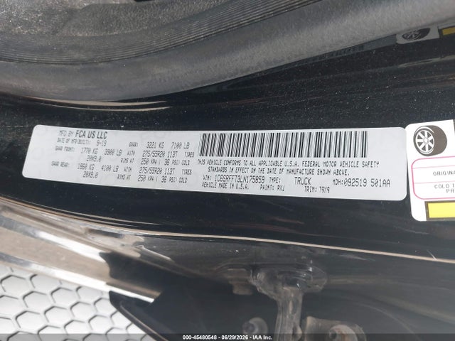 Продажа на аукционе авто 2020 Ram 1500 Big Horn  4x4 5'7 Box, vin: 1C6SRFFT3LN175859, номер лота: 45480548