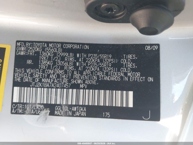 Продажа на аукционе авто 2010 Lexus Rx 350, vin: JTJZK1BA7A2407457, номер лота: 45480557