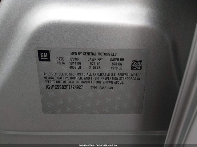 Продажа на аукционе авто 2015 Chevrolet Cruze 1lt Auto, vin: 1G1PC5SB2F7124927, номер лота: 45480561