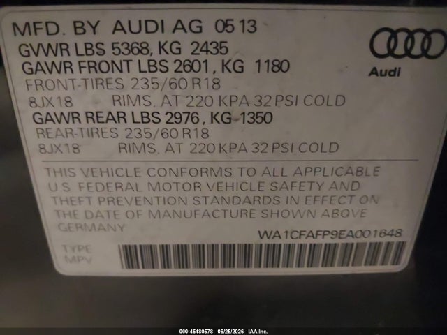 Aukcja sprzedaży 2014 Audi Q5 2.0t Premium, vin: WA1CFAFP9EA001648, numer aukcji: 45480578