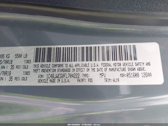 1C4BJWEG0FL704222 Jeep Wrangler Unlimited Sahara