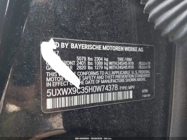 45480593 :رقم المزاد ، 5UXWX9C35H0W74378 vin ، 2017 Bmw X3 Xdrive28i مزاد بيع