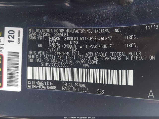Toyota SIENNA XLE 2020 5TDYZ3DC3LS056515 Image 9